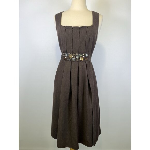 Magaschoni Collection Wool Cashmere Y2K Shift Dress Brown Size 6/8 S/M Office - Picture 3 of 9